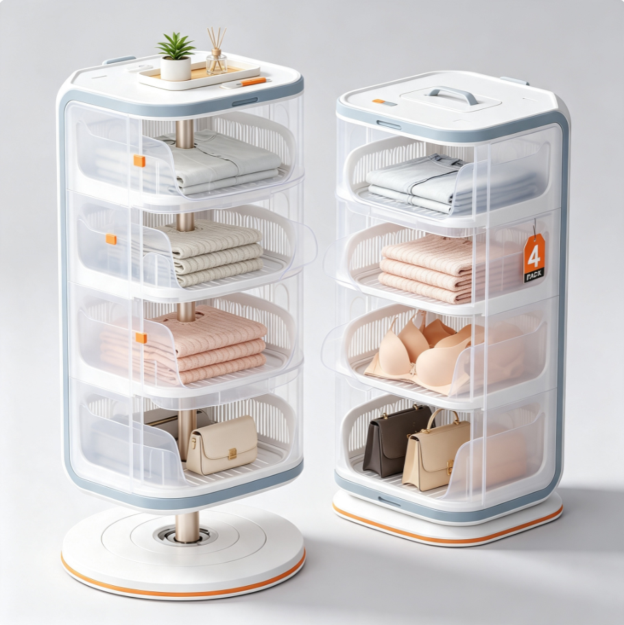 Tour de rangement rotative hexagonale, système de rangement pour vêtements gain de place pour dressing et chambre