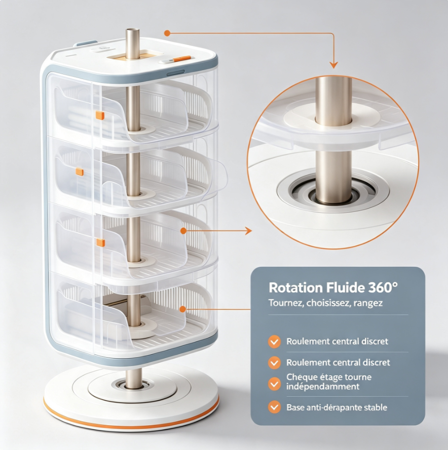 Tour de rangement rotative hexagonale, système de rangement pour vêtements gain de place pour dressing et chambre