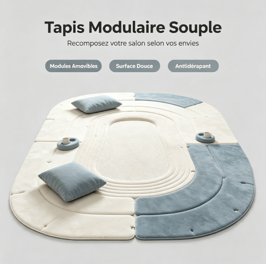 Tapis modulaire magnétique assemblable, tapis de salon démontable lavable, adaptable à toutes les pièces de la maison