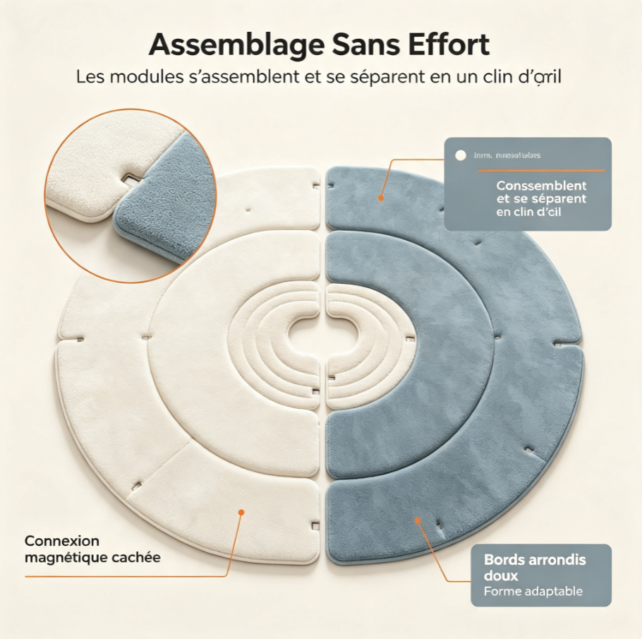 Tapis modulaire magnétique assemblable, tapis de salon démontable lavable, adaptable à toutes les pièces de la maison