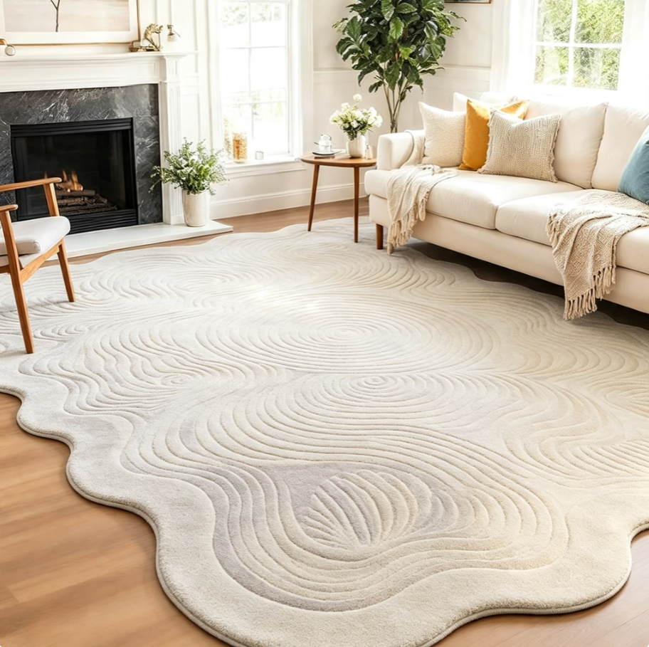 Tapis design à contours ondulés, tapis à relief texturé, tapis décoratif original pour salon et chambre