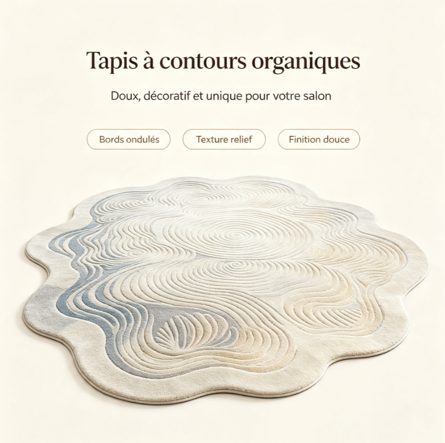 Tapis design à contours ondulés, tapis à relief texturé, tapis décoratif original pour salon et chambre