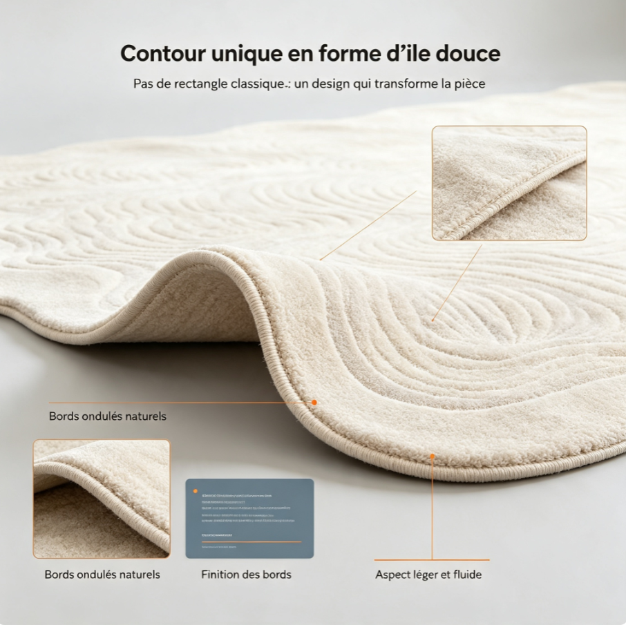 Tapis design à contours ondulés, tapis à relief texturé, tapis décoratif original pour salon et chambre