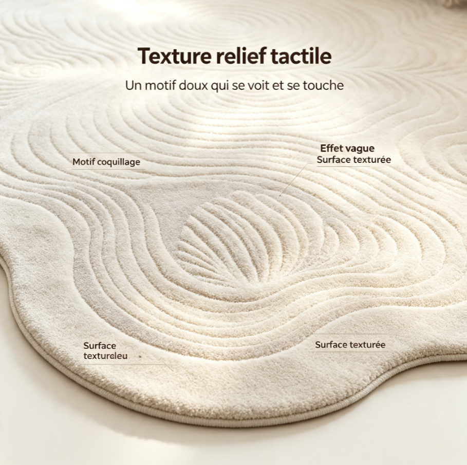 Tapis design à contours ondulés, tapis à relief texturé, tapis décoratif original pour salon et chambre
