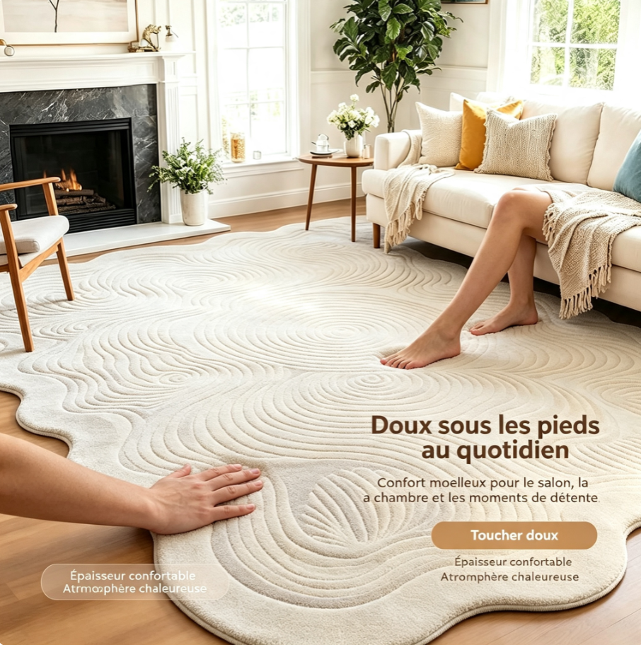 Tapis design à contours ondulés, tapis à relief texturé, tapis décoratif original pour salon et chambre
