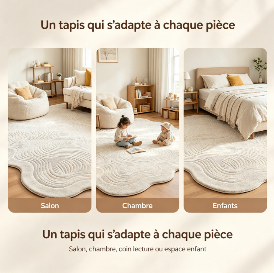 Tapis design à contours ondulés, tapis à relief texturé, tapis décoratif original pour salon et chambre