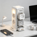 Tour multiprise modulaire rotative, station d’alimentation avec prises françaises, USB‑C, charge sans fil et veilleuse pour bureau et maison