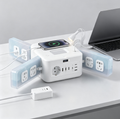 Station multiprise à ailes déployables, bloc d’alimentation avec prises norme française, USB‑C PD, charge sans fil et éclairage ambiant pour bureau et maison